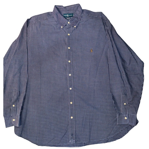 Ralph Lauren Men's Classic Fit Navy White‎ Brown Button Down Shirt 2XB Big - Picture 2 of 7